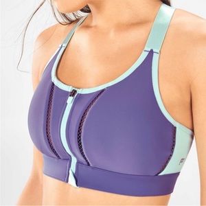 Fabletics purple and teal zip up sports bra